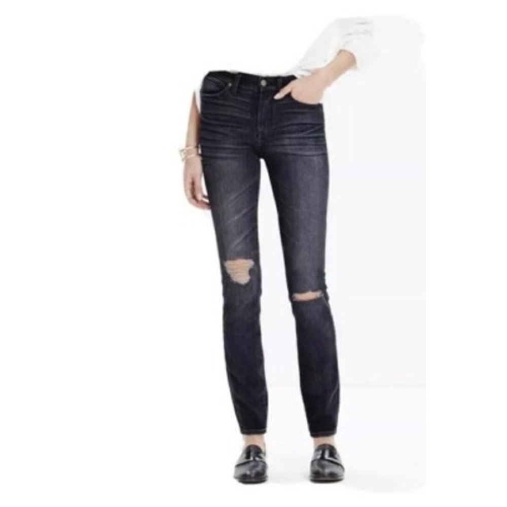 Madewell High Riser Skinny Jeans Size 24 Distressed Gray‎ Stretch Denim